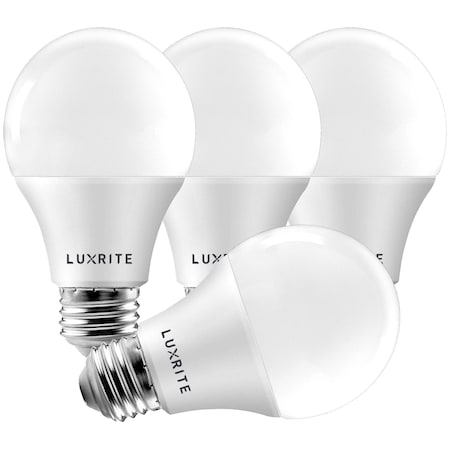 Luxrite A19 LED Light Bulbs 9W (60W Equivalent) 800LM 4000K Cool White Dimmable E26 Base 4-Pack LR21422-4PK